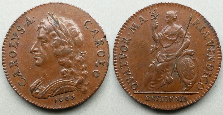 Charles II, 1665 pattern copper farthing P434 Charles II, 1665 pattern copper farthing P434